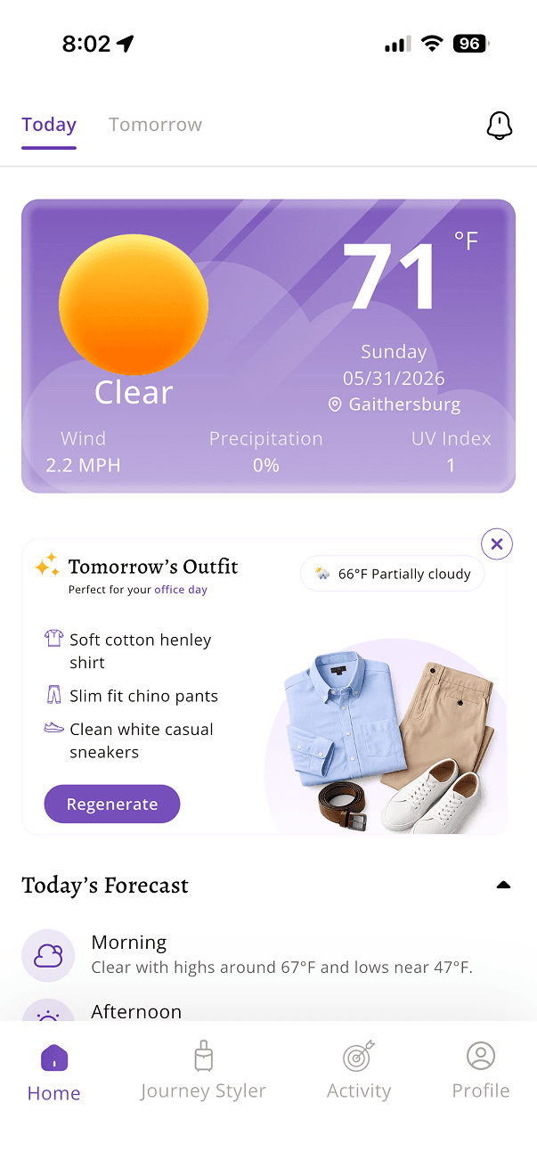 ClimaPal app β today's weather and outfit recommendation